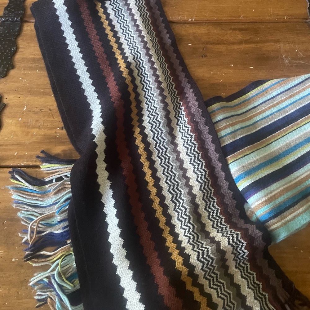 Lot Of 2 Missoni For Target Scarves Zig Zag Fringe Stripe Knit Wool Blend - Picture 3 of 8